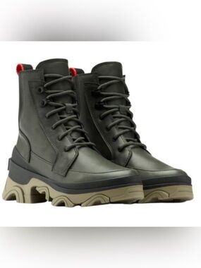 Sorel Brex Dark Olive Green Waterproof Leather Lace-Up Women's Combat Boots 7